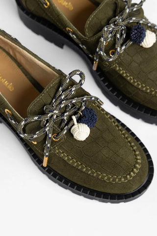 Cyprus Lugsole Loafer Olive Croco Suede Loafer Larroudé