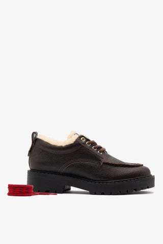 London Lace Up Loafer In Brown Leather and Natural Shearling