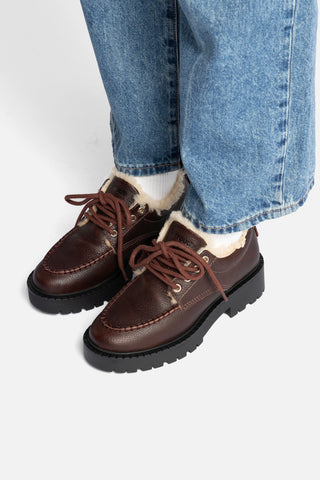 London Lace Up Loafer In Brown Leather and Natural Shearling