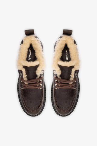 London Lace Up Loafer In Brown Leather and Natural Shearling