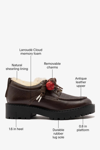 London Shearling Lace Up Loafer Brown Leather Loafer Larroudé