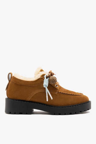 London Shearling Lace Up Loafer Russet Suede Loafer Larroudé