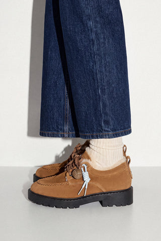 London Shearling Lace Up Loafer Russet Suede Loafer Larroudé
