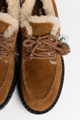 London Shearling Lace Up Loafer Russet Suede Loafer Larroudé
