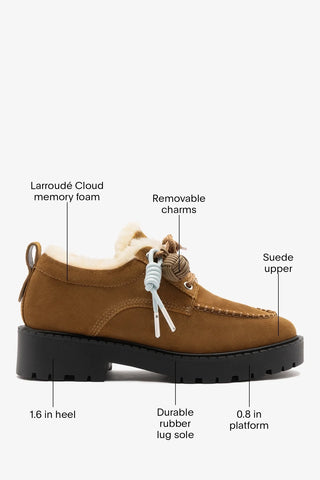 London Shearling Lace Up Loafer Russet Suede Loafer Larroudé
