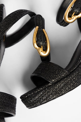 Dolly Verona Low Platform Sandal Black Raffia Sandal Larroude