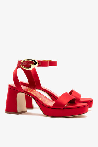 Dolly Verona Low Sandal In Cherry Satin Sandal Larroudé