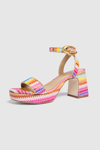 Dolly Verona Low Sandal In Rainbow Raffia and Neutral Leather