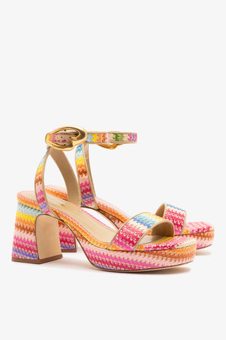 Dolly Verona Low Sandal In Rainbow Raffia and Neutral Leather