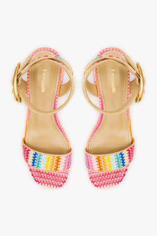 Dolly Verona Low Sandal In Rainbow Raffia and Neutral Leather