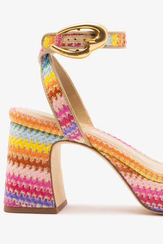Dolly Verona Low Sandal In Rainbow Raffia and Neutral Leather