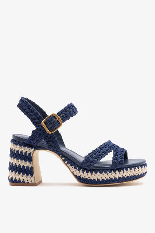Jolene Low Sandal Navy Crochet Sandal Larroudé