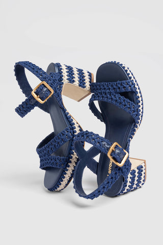 Jolene Low Sandal Navy Crochet Sandal Larroudé
