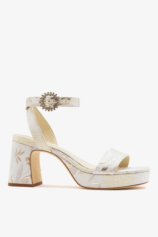 Larroudé x Markarian: Dolly Low Sandal Ivory Brocade Sandal Larroudé x Markarian
