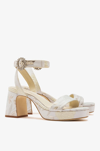 Larroudé x Markarian: Dolly Low Sandal Ivory Brocade Sandal Larroudé x Markarian
