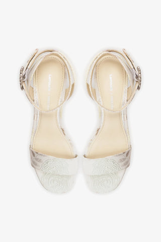 Larroudé x Markarian: Dolly Low Sandal Ivory Brocade Sandal Larroudé x Markarian