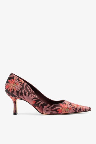 Larroudé by Markarian: Pump Burgundy Floral Brocade Pump Larroudé