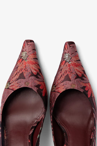 Larroudé by Markarian: Pump Burgundy Floral Brocade Pump Larroudé