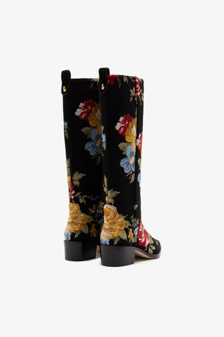 Larroudé x Markarian Florencia Boot In Floral Embroidery Black Fabric