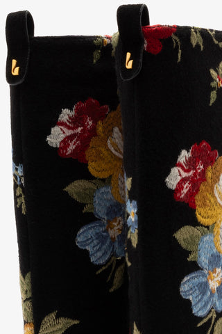 Larroudé x Markarian Florencia Boot In Floral Embroidery Black Fabric