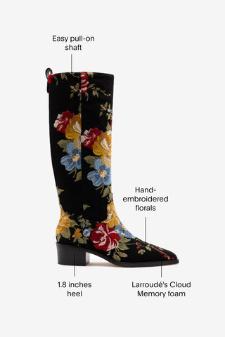 Larroudé x Markarian Florencia Boot In Floral Embroidery Black Fabric