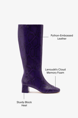 Edie Boot In Eggplant Python Embossed Leather