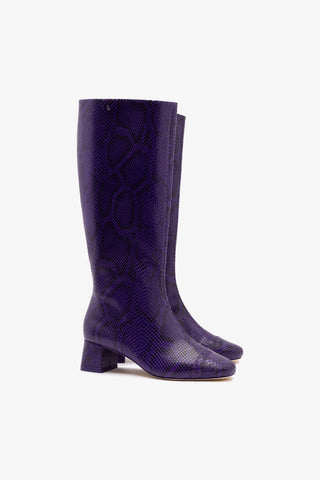 Edie Boot In Eggplant Python Embossed Leather
