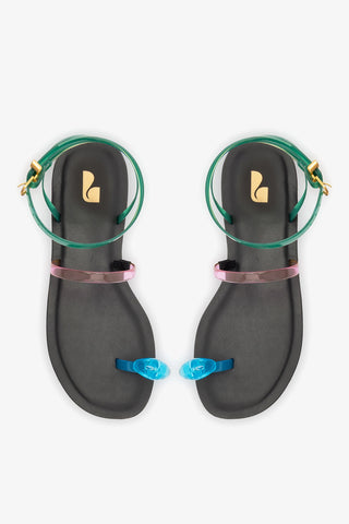 Biarritz Jelly Flat Sandal In Pink, Blue and Green Vinyl Flat - Sandal Larroudé