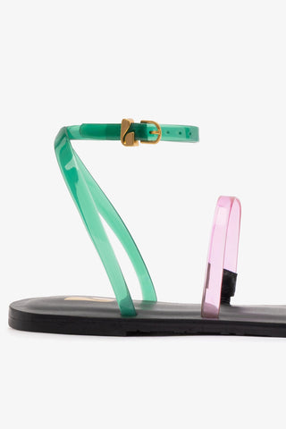 Biarritz Jelly Flat Sandal In Pink, Blue and Green Vinyl Flat - Sandal Larroudé