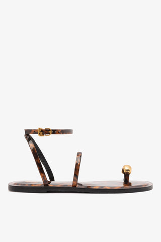 Biarritz Flat Sandal Tortoise Leather Flat - Sandal Larroudé