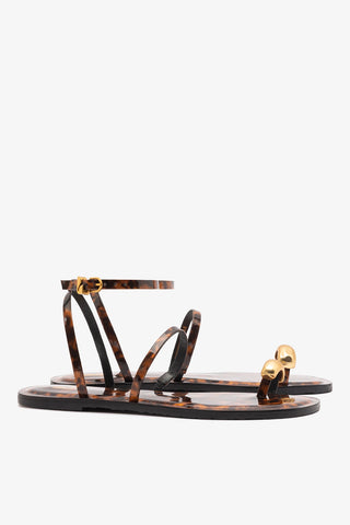 Biarritz Flat Sandal Tortoise Leather Flat - Sandal Larroudé