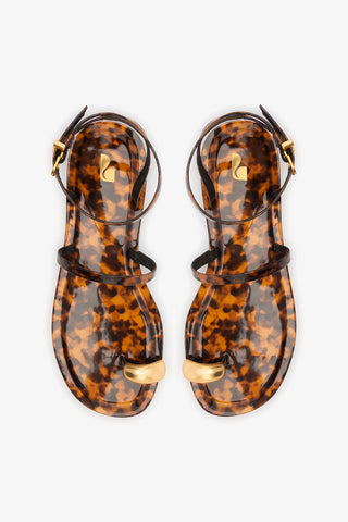 Biarritz Flat Sandal Tortoise Leather Flat - Sandal Larroudé
