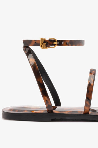 Biarritz Flat Sandal Tortoise Leather Flat - Sandal Larroudé