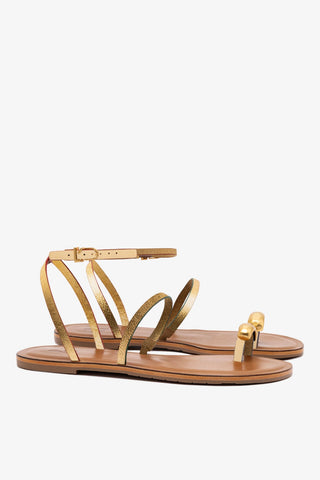 Biarritz Flat Sandal In Gold Metallic Leather
