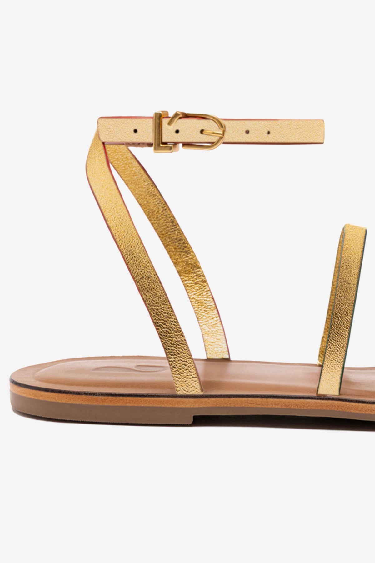 Biarritz Flat Sandal In Gold Metallic Leather - Flats - Larroud Larroude Biarritz Flat Sandal In Gold Metallic Leather - Flats - Larroud Larroude
