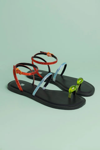 Biarritz Crystal Flat Sandal Multicolor Satin Flats - Sandals Larroudé