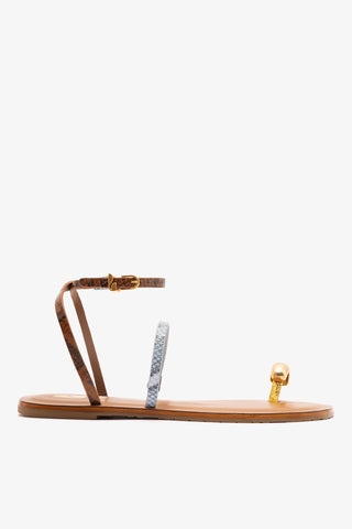 Biarritz Flat Sandal In Lemonade, Maya and Oud Python Embossed Leather