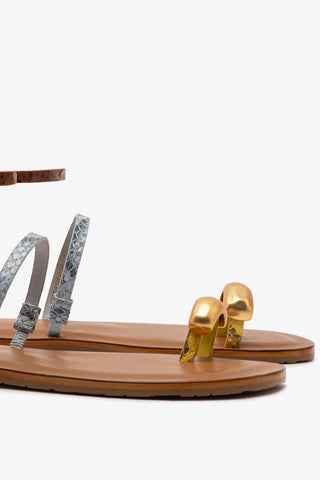 Biarritz Flat Sandal In Lemonade, Maya and Oud Python Embossed Leather