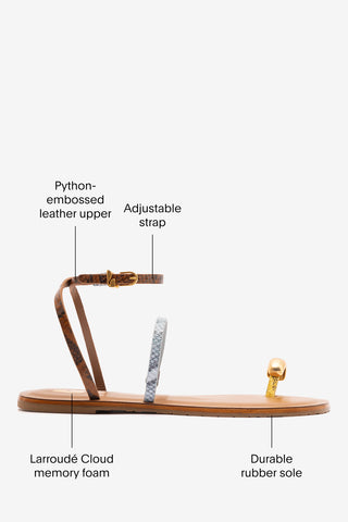 Biarritz Flat Sandal In Lemonade, Maya and Oud Python Embossed Leather Flat - Sandal Larroudé