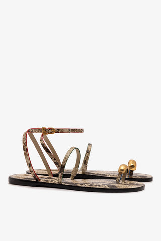 Biarritz Flat Sandal In Neutral Snake Leather