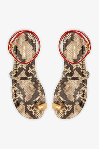 Biarritz Flat Sandal In Neutral Snake Leather