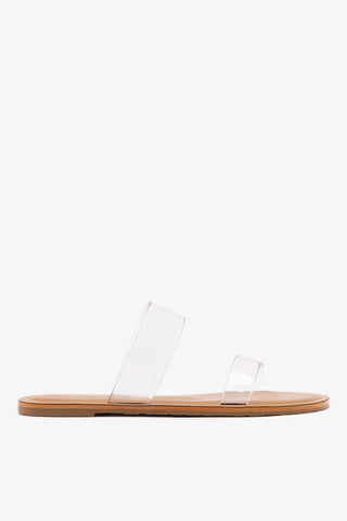 Gabe Flat In Clear Vinyl and Caramel Leather Womens - Shoes - Flats Larroudé