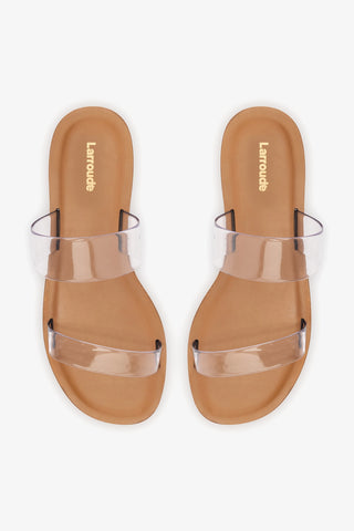 Gabe Flat In Clear Vinyl and Caramel Leather Womens - Shoes - Flats Larroudé