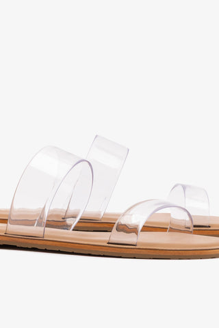 Gabe Flat In Clear Vinyl and Caramel Leather Womens - Shoes - Flats Larroudé