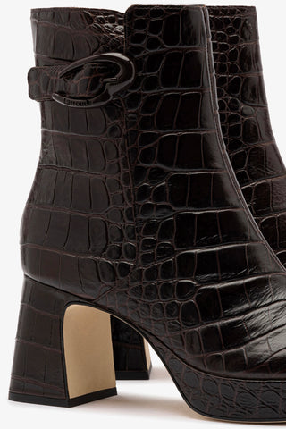 Dolly Verona Low Boot In Croco Brown Leather