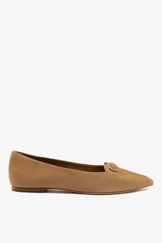 Audrey Flat In Hazelnut Suede Ballet Larroudé