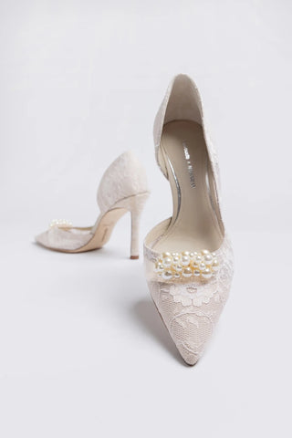 Larroudé x Markarian: D'Orsay Pump White Lace Pump Larroudé x Markarian