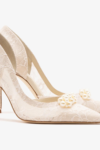 Larroudé x Markarian: D'Orsay Pump White Lace Pump Larroudé x Markarian