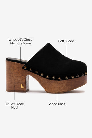 Miso Wooden Platform Clog In Black Suede