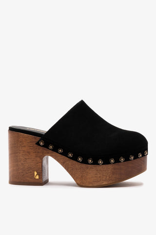 Miso Wooden Platform Clog In Black Suede